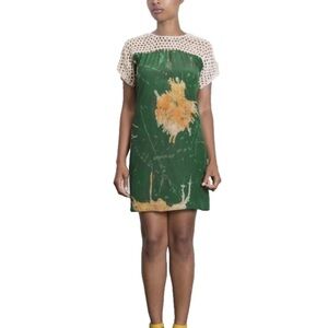 Osei Duro Ghana Hand Dyed Silk Crochet Dress Ghana M Luxury Boho Mini Shift